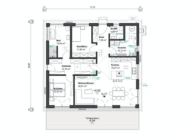 Fertighaus Goethestraße 111 - Walmdach von bauen.WIEWIR Schlüsselfertig ab 252900€, Bungalow Grundriss 1