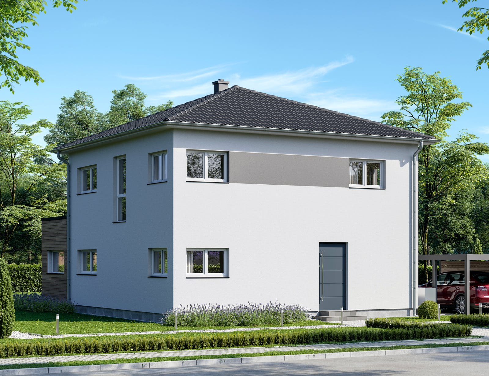 Fertighaus Schlossallee 148 von bauen.WIEWIR Schlüsselfertig ab 345200€, Stadtvilla Außenansicht 2