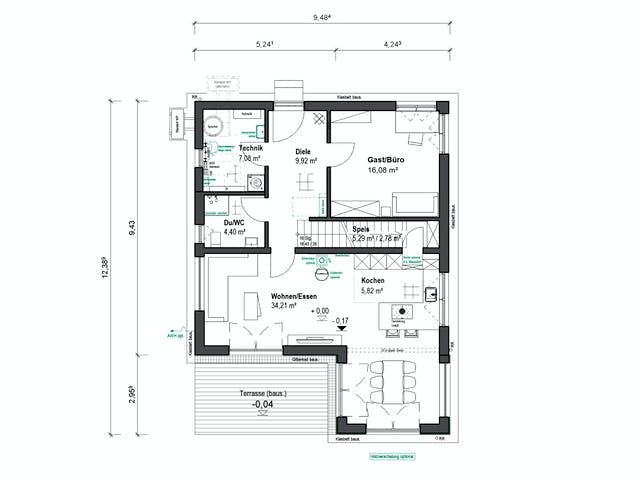 Fertighaus Schlossallee 148 von bauen.WIEWIR Schlüsselfertig ab 345200€, Stadtvilla Grundriss 1