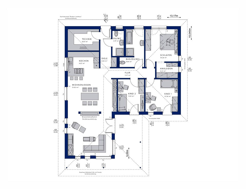 Fertighaus AMBIENCE 110 V3 von Bien-Zenker Schlüsselfertig ab 280937€, Bungalow Grundriss 1