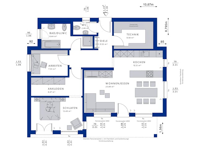 Fertighaus AMBIENCE 77 V4 von Bien-Zenker Schlüsselfertig ab 277587€, Bungalow Grundriss 1