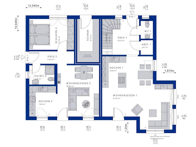 Fertighaus CELEBRATION 207 V2 von Bien-Zenker Schlüsselfertig ab 564166€, Satteldach-Klassiker Grundriss 1