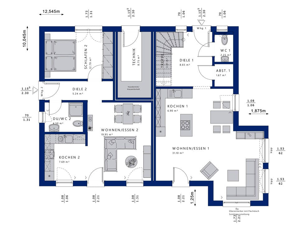 Fertighaus CELEBRATION 207 V2 von Bien-Zenker Schlüsselfertig ab 564166€, Satteldach-Klassiker Grundriss 1