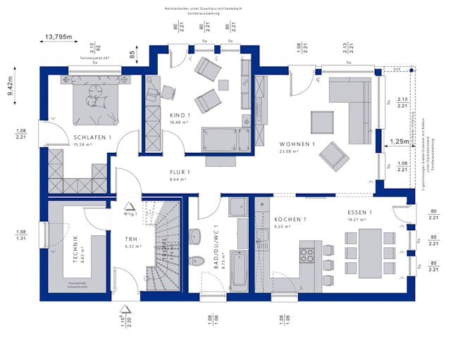 Fertighaus CELEBRATION 211 V2 von Bien-Zenker Schlüsselfertig ab 551716€, Satteldach-Klassiker Grundriss 1