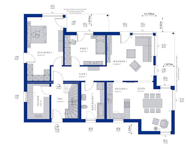 Fertighaus CELEBRATION 211 V4 von Bien-Zenker Schlüsselfertig ab 560048€, Satteldach-Klassiker Grundriss 1