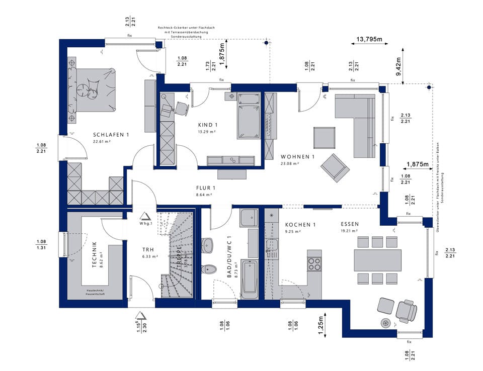 Fertighaus CELEBRATION 211 V4 von Bien-Zenker Schlüsselfertig ab 551716€, Satteldach-Klassiker Grundriss 1