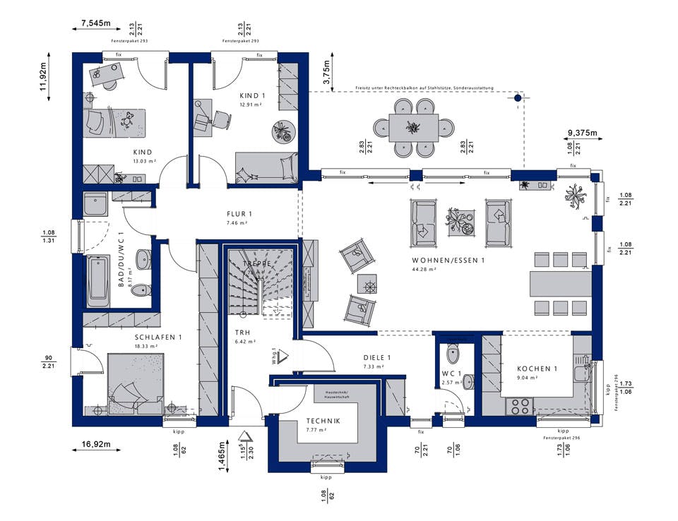 Fertighaus CELEBRATION 282 V2 von Bien-Zenker Schlüsselfertig ab 590641€, Stadtvilla Grundriss 1