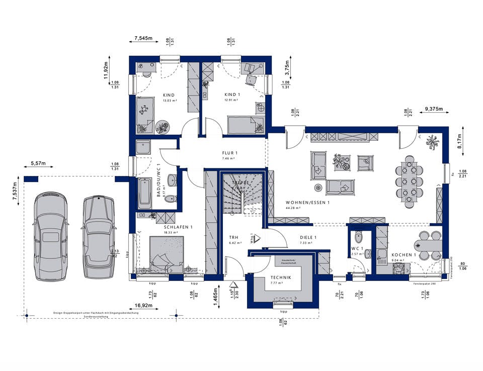 Fertighaus CELEBRATION 282 V3 von Bien-Zenker Schlüsselfertig ab 895648€, Cubushaus Grundriss 1