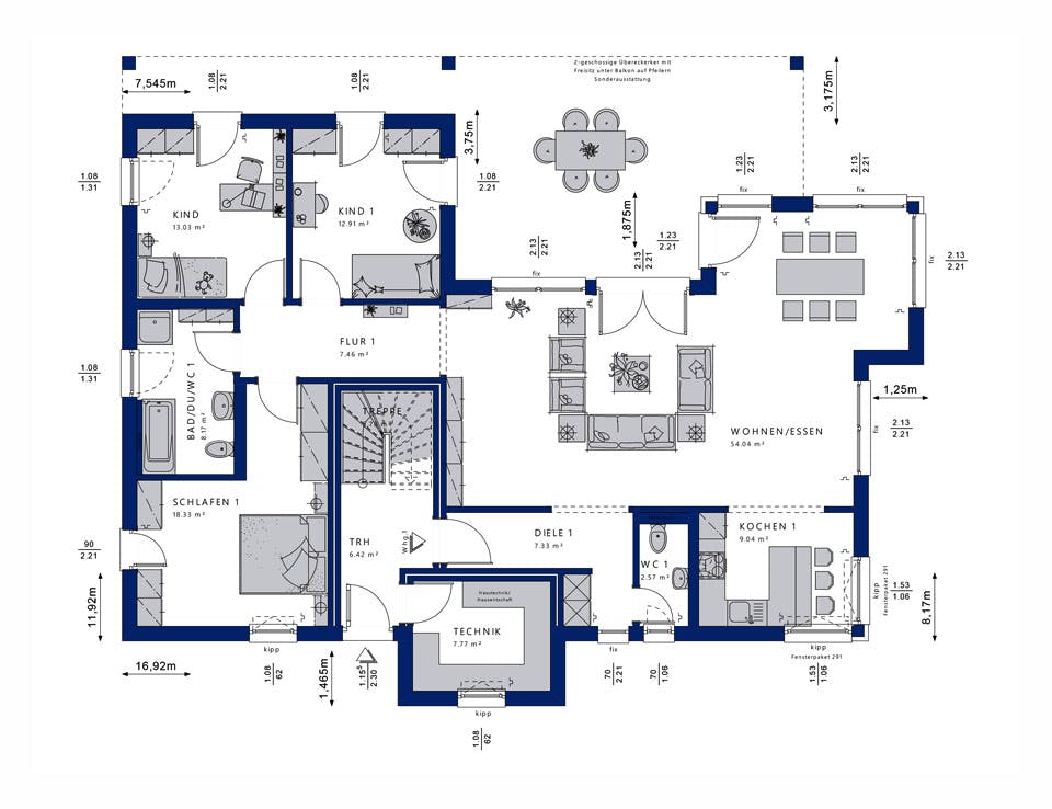 Fertighaus CELEBRATION 282 V4 von Bien-Zenker Schlüsselfertig ab 895648€, Cubushaus Grundriss 1