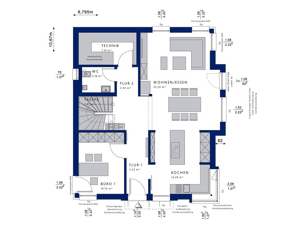 Fertighaus CONCEPT-M 152 Pfullingen von Bien-Zenker Schlüsselfertig ab 528457€, Satteldach-Klassiker Grundriss 1