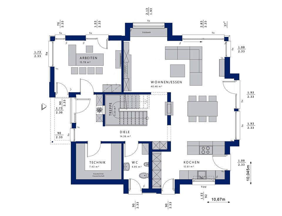 Fertighaus CONCEPT-M 163 Dresden von Bien-Zenker Schlüsselfertig ab 565477€, Satteldach-Klassiker Grundriss 1