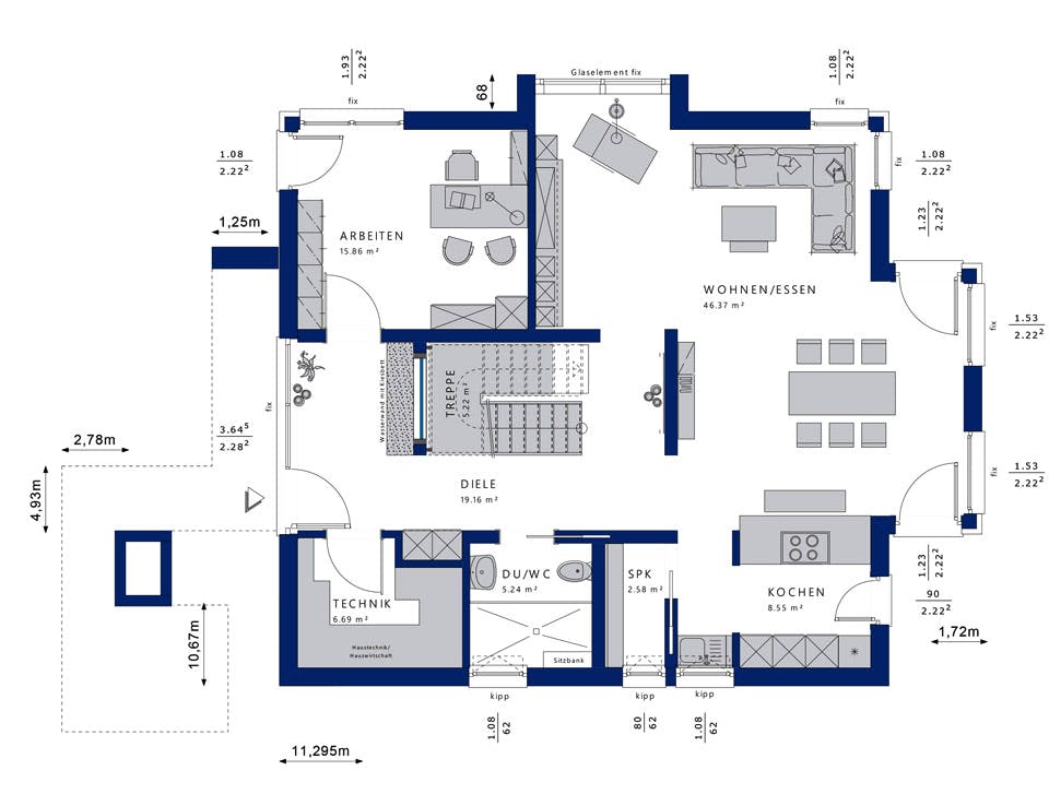 Fertighaus CONCEPT-M 163 München von Bien-Zenker Schlüsselfertig ab 609096€, Satteldach-Klassiker Grundriss 1