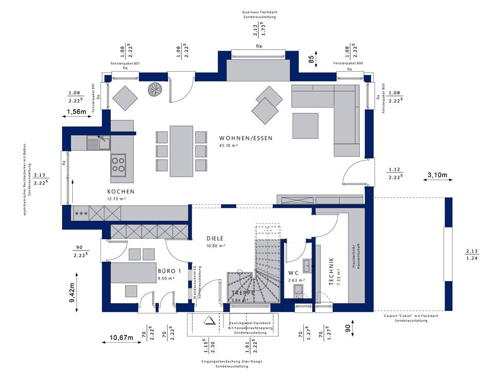 Fertighaus CONCEPT-M 167 Rheinbach von Bien-Zenker Schlüsselfertig ab 569930€, Satteldach-Klassiker Grundriss 1