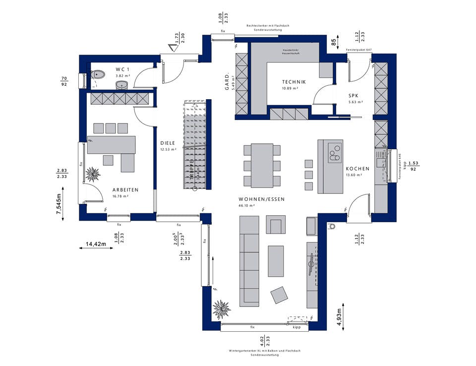 Fertighaus CONCEPT-M 170 Villingen-Schwenningen von Bien-Zenker Schlüsselfertig ab 602643€, Pultdachhaus Grundriss 1