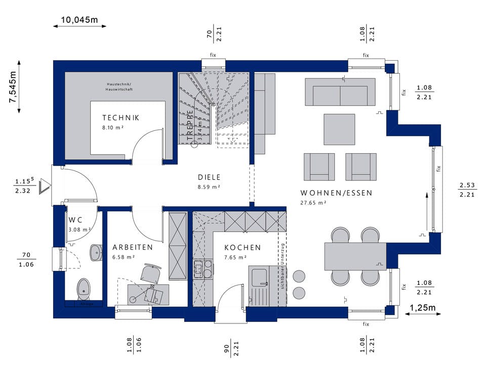 Fertighaus EDITION 123 V5 von Bien-Zenker Schlüsselfertig ab 361737€, Stadtvilla Grundriss 1
