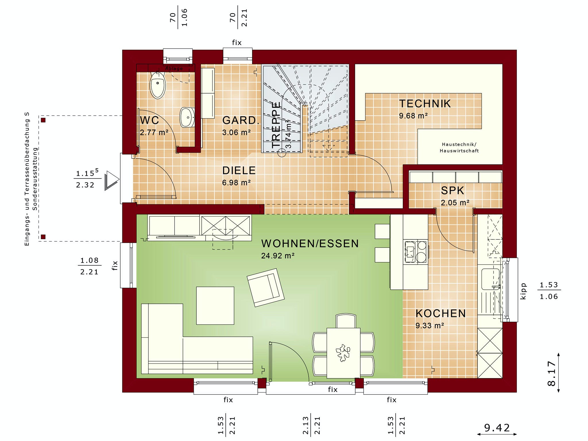 Fertighaus EDITION 125 V3 von Bien-Zenker Schlüsselfertig ab 332796€, Satteldach-Klassiker Grundriss 1