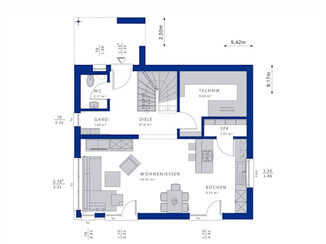 Fertighaus EDITION 125 V4 von Bien-Zenker Schlüsselfertig ab 332796€, Satteldach-Klassiker Grundriss 1