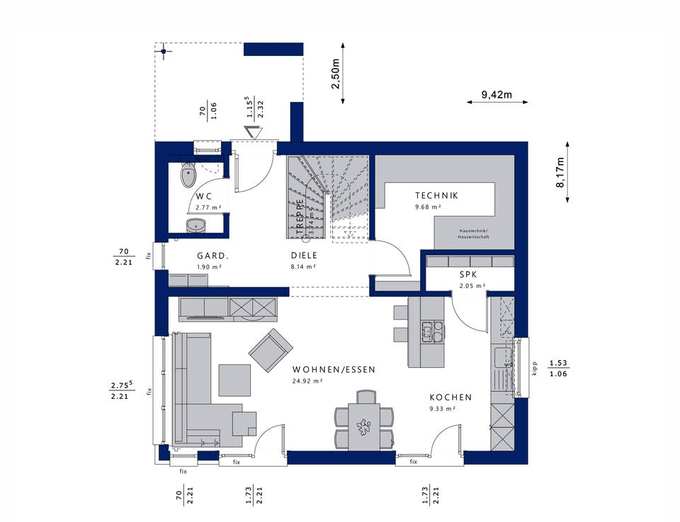 Fertighaus EDITION 125 V4 von Bien-Zenker Schlüsselfertig ab 332796€, Satteldach-Klassiker Grundriss 1