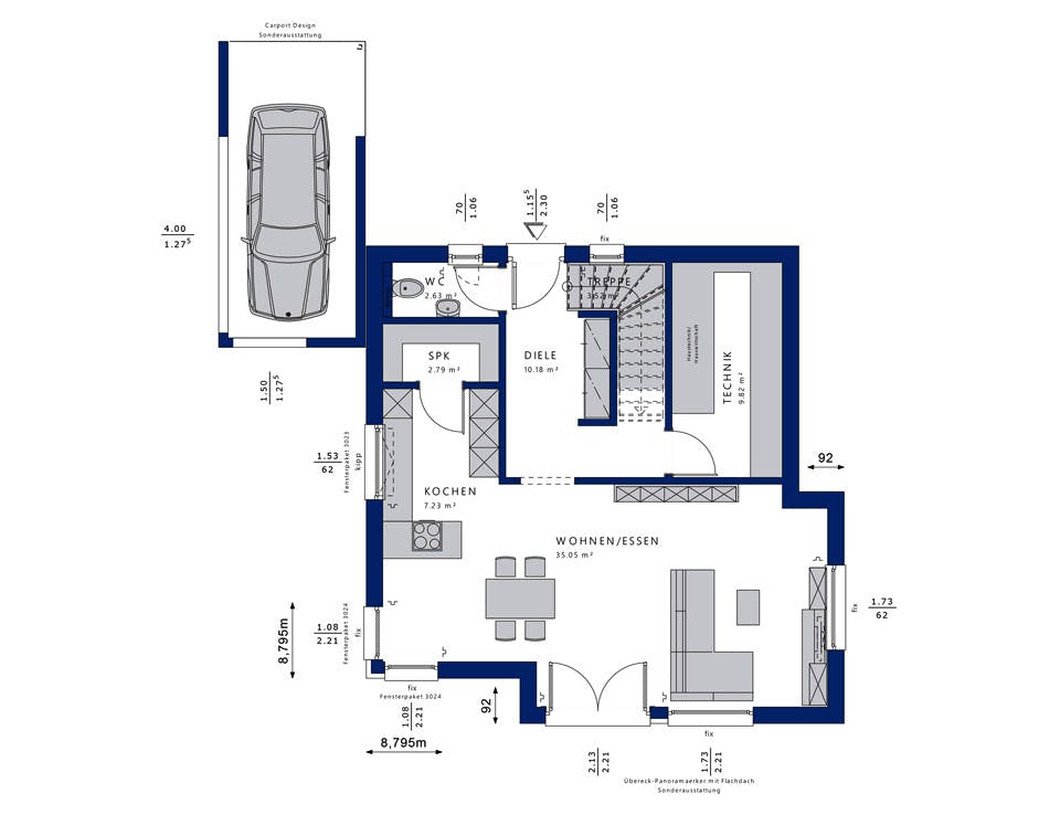 Fertighaus EVOLUTION 124 V3 von Bien-Zenker Schlüsselfertig ab 349093€, Satteldach-Klassiker Grundriss 1
