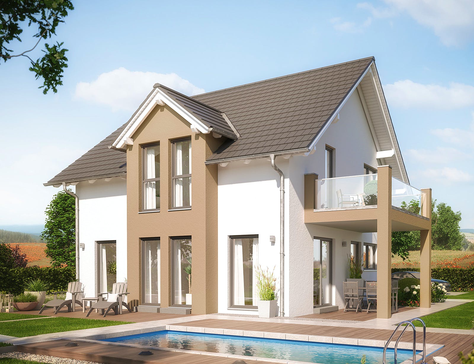 Fertighaus EVOLUTION 136 V2 von Bien-Zenker Schlüsselfertig ab 362131€, Satteldach-Klassiker Außenansicht 1