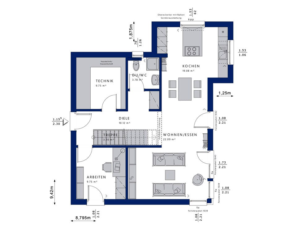 Fertighaus EVOLUTION 136 V4 von Bien-Zenker Schlüsselfertig ab 395884€, Stadtvilla Grundriss 1