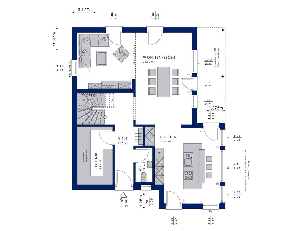 Fertighaus EVOLUTION 139 V5 von Bien-Zenker Schlüsselfertig ab 419200€, Cubushaus Grundriss 1