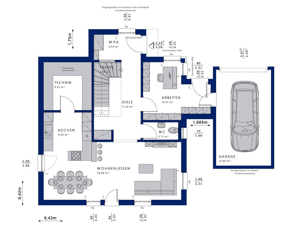 Fertighaus EVOLUTION 143 V5 von Bien-Zenker Schlüsselfertig ab 371613€, Satteldach-Klassiker Grundriss 1