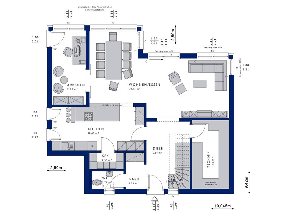 Fertighaus EVOLUTION 154 V4 von Bien-Zenker Schlüsselfertig ab 422522€, Stadtvilla Grundriss 1