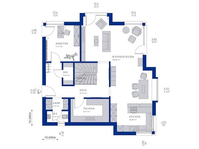 Fertighaus EVOLUTION 161 V2 von Bien-Zenker Schlüsselfertig ab 382157€, Satteldach-Klassiker Grundriss 1