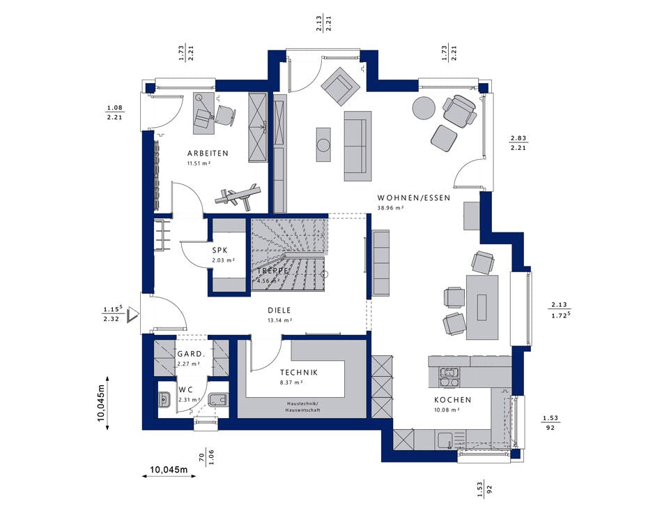Fertighaus EVOLUTION 161 V2 von Bien-Zenker Schlüsselfertig ab 416726€, Satteldach-Klassiker Grundriss 1