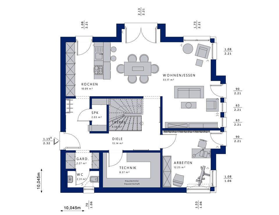 Fertighaus EVOLUTION 161 V3 von Bien-Zenker Schlüsselfertig ab 415446€, Satteldach-Klassiker Grundriss 1