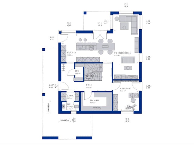 Fertighaus EVOLUTION 161 V4 von Bien-Zenker Schlüsselfertig ab 415446€, Satteldach-Klassiker Grundriss 1