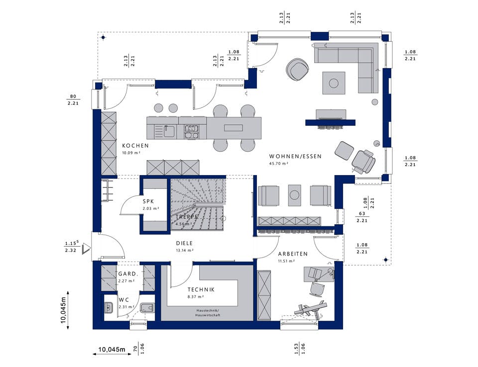Fertighaus EVOLUTION 161 V5 von Bien-Zenker Schlüsselfertig ab 448384€, Stadtvilla Grundriss 1