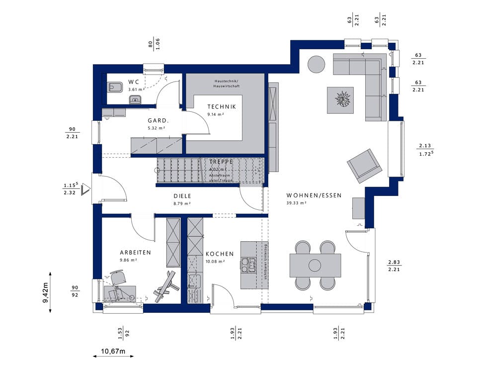 Fertighaus EVOLUTION 162 V2 von Bien-Zenker Schlüsselfertig ab 418006€, Satteldach-Klassiker Grundriss 1