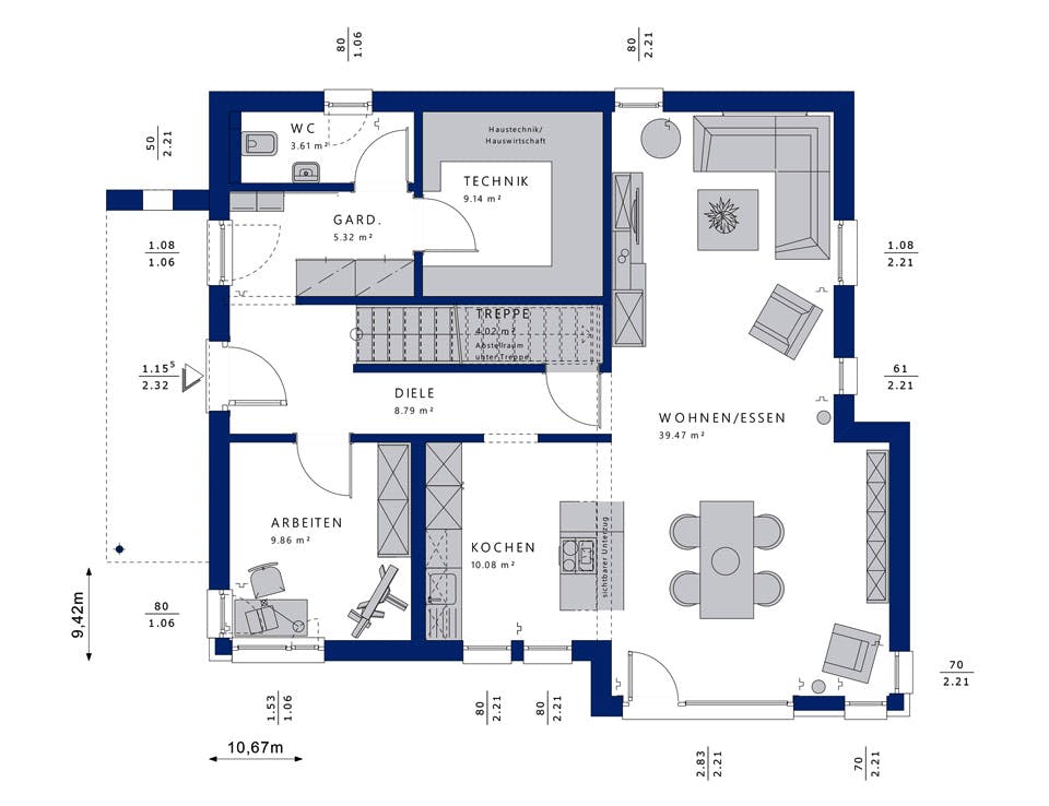 Fertighaus EVOLUTION 162 V3 von Bien-Zenker Schlüsselfertig ab 418006€, Satteldach-Klassiker Grundriss 1