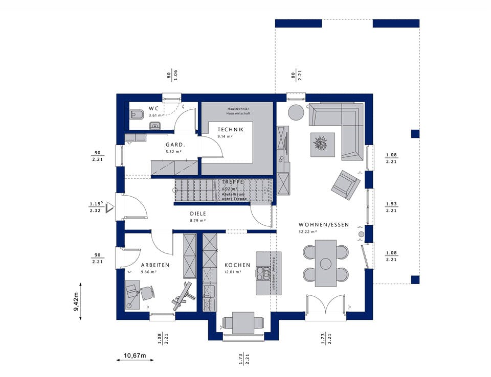 Fertighaus EVOLUTION 162 V4 von Bien-Zenker Schlüsselfertig ab 418006€, Satteldach-Klassiker Grundriss 1
