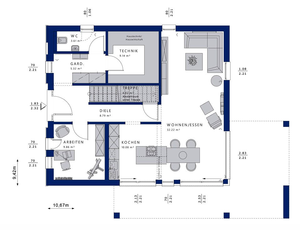 Fertighaus EVOLUTION 162 V5 von Bien-Zenker Schlüsselfertig ab 450570€, Stadtvilla Grundriss 1