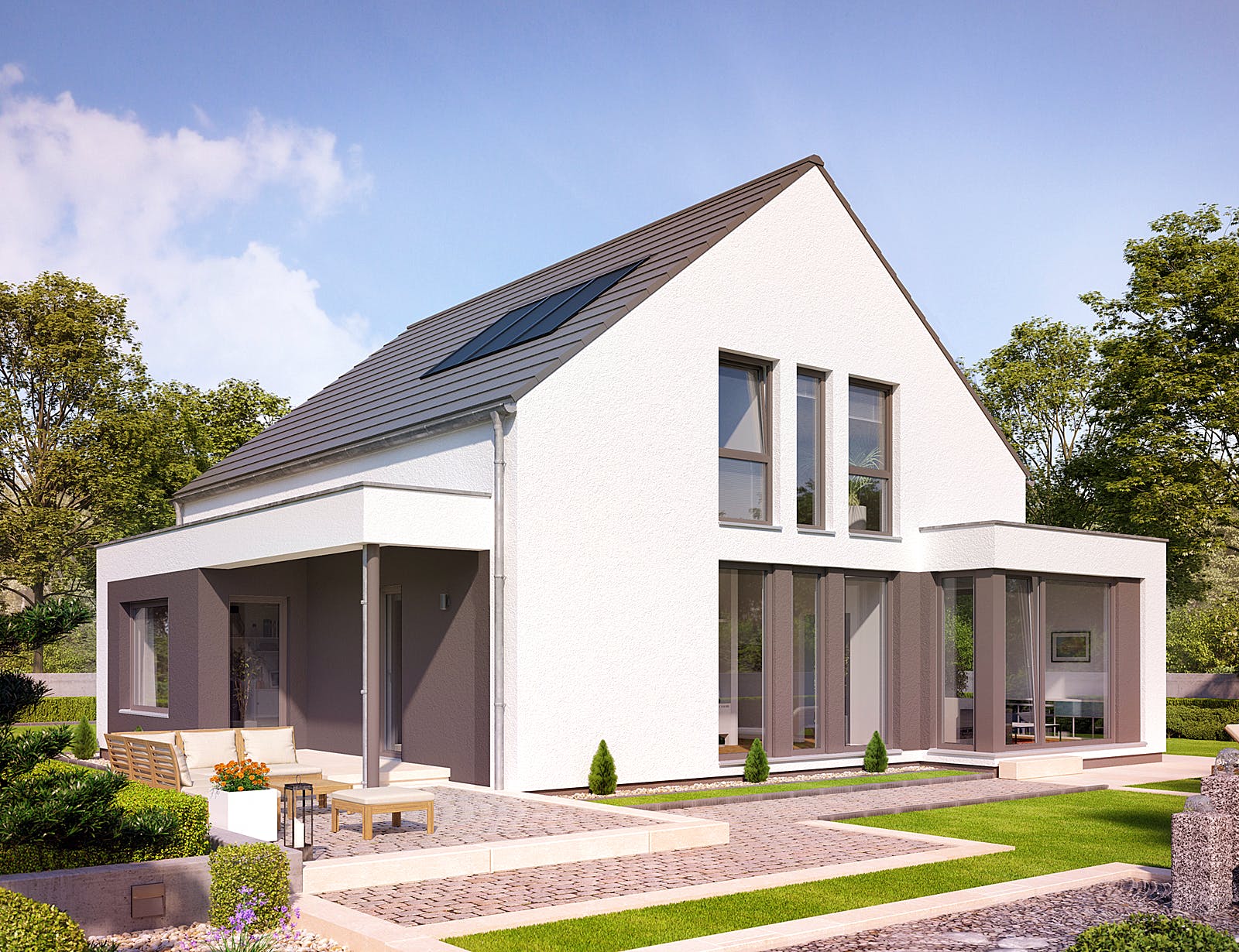Fertighaus EVOLUTION 163 V2 von Bien-Zenker Schlüsselfertig ab 410779€, Satteldach-Klassiker Außenansicht 1