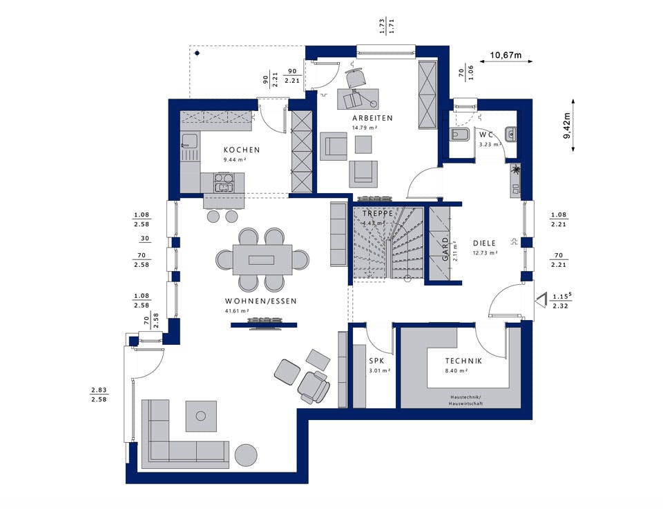Fertighaus EVOLUTION 163 V2 von Bien-Zenker Schlüsselfertig ab 410779€, Satteldach-Klassiker Grundriss 1