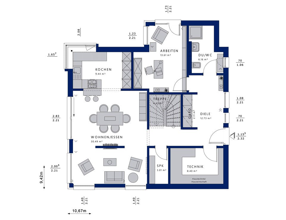 Fertighaus EVOLUTION 163 V4 von Bien-Zenker Schlüsselfertig ab 409797€, Satteldach-Klassiker Grundriss 1
