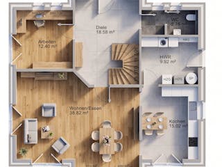 Massivhaus Pagode 162 von AMR-Wohnbau Schlüsselfertig ab 405000€, Stadtvilla Grundriss 1