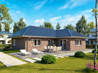 Massivhaus WINKELBUNGALOW 105 von Kähler Massivhaus Schlüsselfertig ab 319190€, Bungalow Außenansicht 1