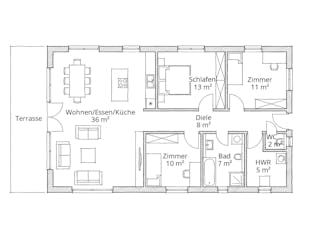 Massivhaus Bungalow 100 von Ever Energy Home, Bungalow Grundriss 1