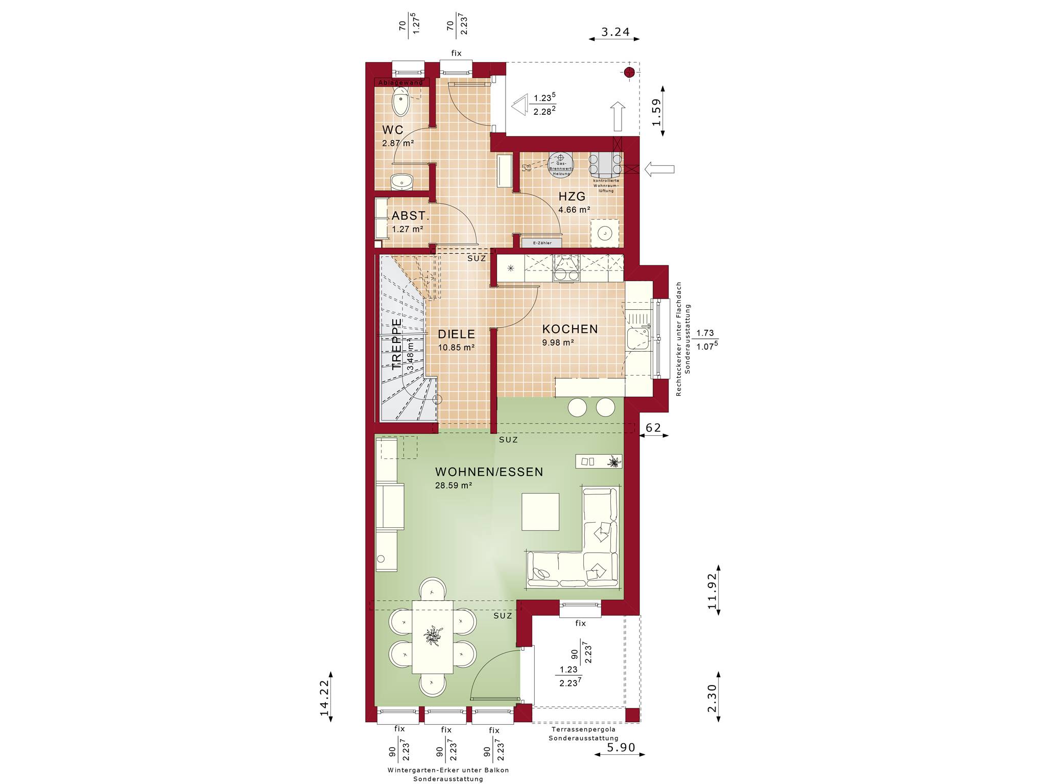 Fertighaus CELEBRATION 114 V5 XL von Bien-Zenker Schlüsselfertig ab 468187€, Pultdachhaus Grundriss 1