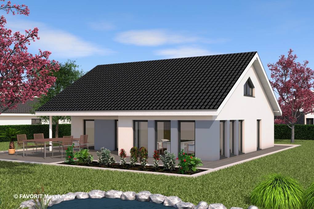 Massivhaus Chalet 115 von FAVORIT Massivhaus Schlüsselfertig ab 392250€, Bungalow Außenansicht 1
