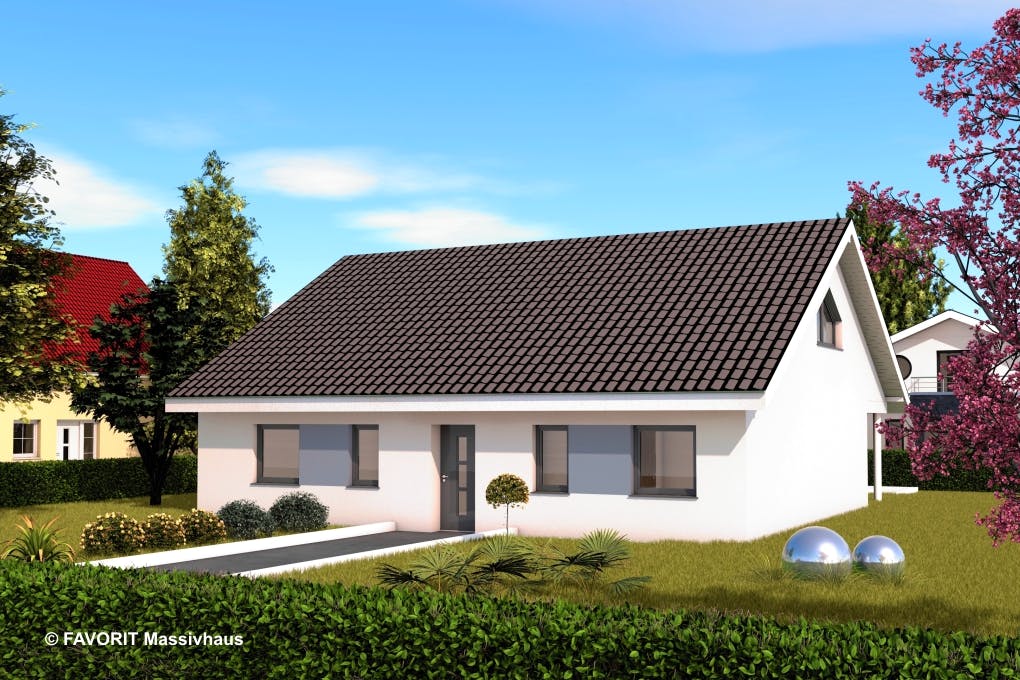 Massivhaus Chalet 115 von FAVORIT Massivhaus Schlüsselfertig ab 392250€, Bungalow Außenansicht 2