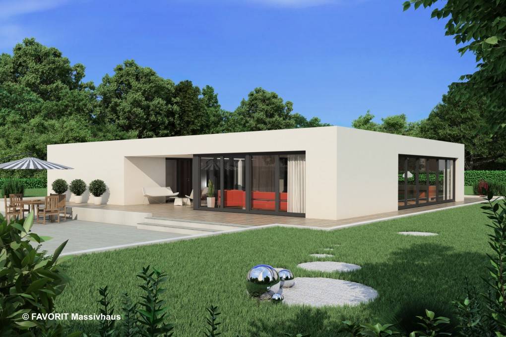 Massivhaus Chalet 153 von FAVORIT Massivhaus Schlüsselfertig ab 436680€, Bungalow Außenansicht 1