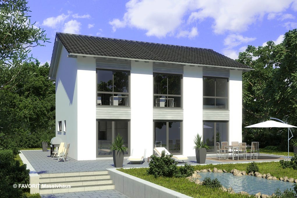 Massivhaus Citylife 147 von FAVORIT Massivhaus Schlüsselfertig ab 344520€, Satteldach-Klassiker Außenansicht 1