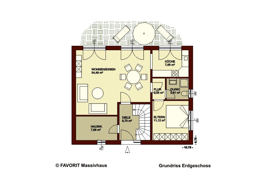 Massivhaus Citylife 147 von FAVORIT Massivhaus Schlüsselfertig ab 344520€, Satteldach-Klassiker Grundriss 1