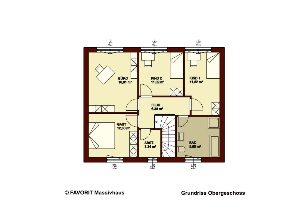 Massivhaus Citylife 147 von FAVORIT Massivhaus Schlüsselfertig ab 344520€, Satteldach-Klassiker Grundriss 2